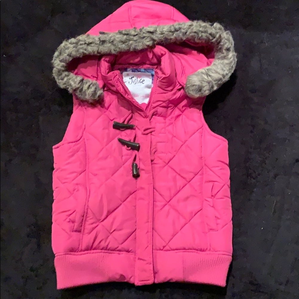 Justice Girls Pink Puffer Vest with Removable Hood